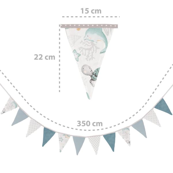 Vimpel kedja barnrum - vimpel girland utomhus födelsedag vimpel kedja tyg dekoration väderbeständig 350 cm 12 trianglar (15 cm x 22 cm) vattenlevande
