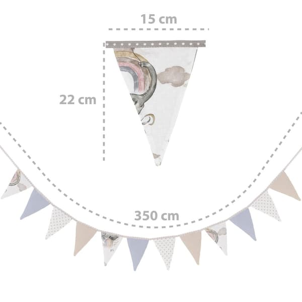 Vimpel kedja barnrum - vimpel girland utomhus födelsedag vimpel kedja tyg dekoration väderbeständig 350 cm 12 trianglar (15 cm x 22 cm) elefant