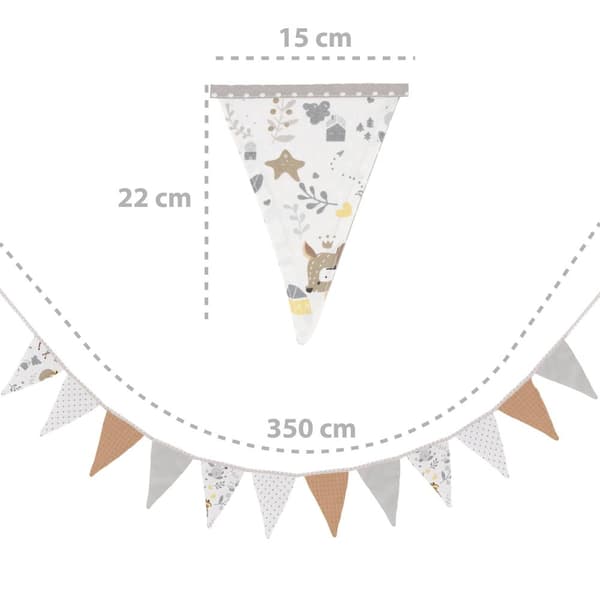 Viiriketju lastenhuone - viiri seppele ulkona syntymäpäivä viiri ketju kangaskoristelu säänkestävä 350 cm 12 kolmiota (15 cm x 22 cm) peura