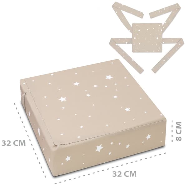 Barnbältesstol 32x32x8 cm vattentät - sittdyna barnstolsdyna barnbältesstolsdynor stoldynor skumstol bältesbeige med vita stjärnor