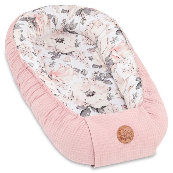 Babynest nyfödd bo baby - 90x50 cm kokong handgjord dubbelsidig gjord av våffelpiké bomull slummer wild rose