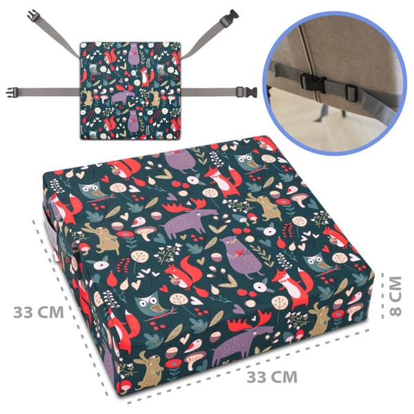 Bältesstol barnstol bältesstolsdyna barnstol - 33x33x8cm - bältesstol utomhus och inomhus bältesstol reducerare boostapak för resebarnstol skogsdjur