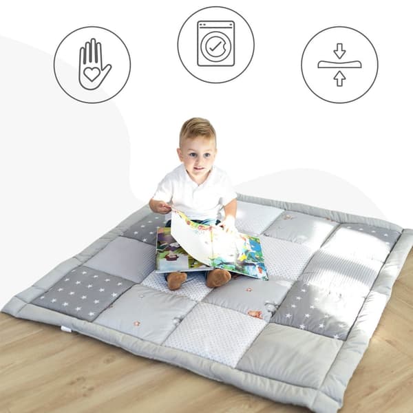 Babykrypfilt sammet - lekmatta PATCHWORK lekmatta vadderad golvmatta tjock krypfilt bomull med sammetsaktivitetsmatta