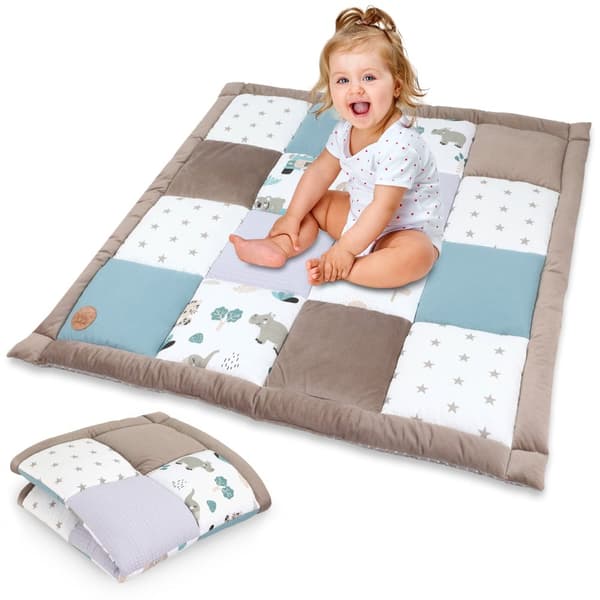 Babykrypfilt sammet - lekmatta PATCHWORK lekmatta vadderad golvmatta tjock krypfilt bomull med sammetsaktivitetsmatta