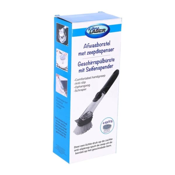 Aqua Laser opvaskebørste med dispenser + skuresvamp Sort/Hvid