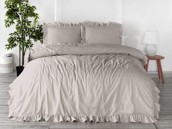 Sängkläder i bomull NATURAL CREAM/160x200(P) STENTVÄTTAD