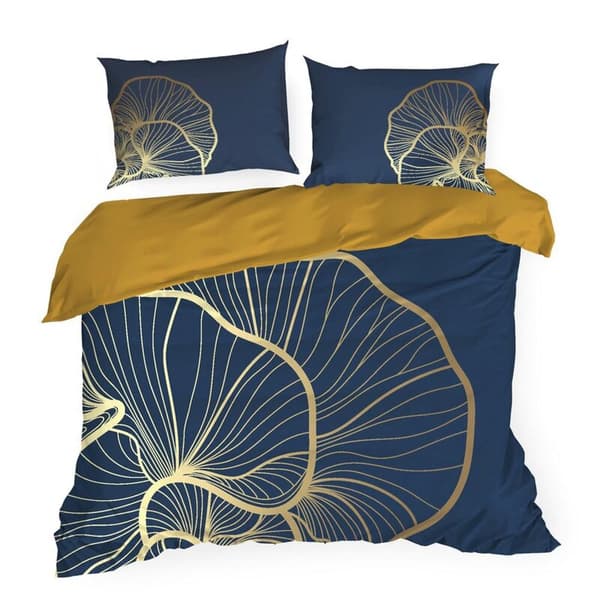 SATIN SENGE SÆT PREMIUM 4 220 X 200 CM MØRKEBLÅ