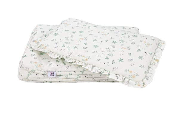 Bäddset baby 80x100 med kudde 30x40 – OEKO-TEX bomull & allergivänlig fyllning – Volang – För barnvagn/spjälsäng,  storlek S