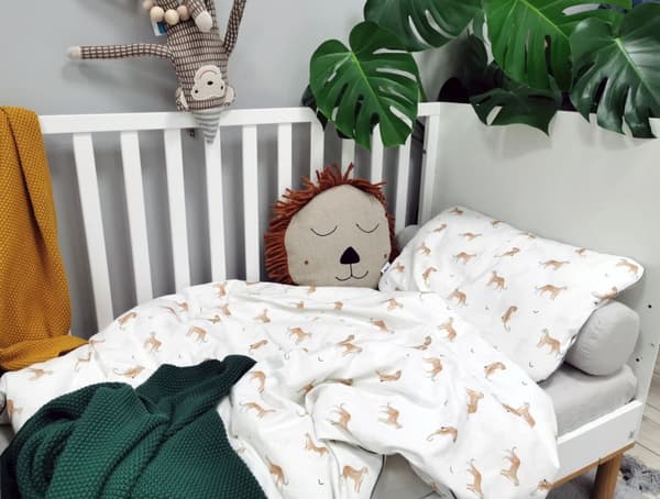 Bäddset barnsäng 100x135 – OEKO-TEX bomull, hypoallergen fyllning, Leopardus - storlek M