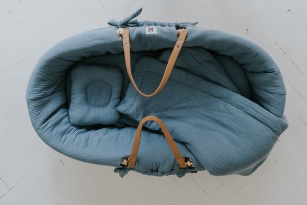 Bäddset för Korg – Bomullsmuslin, Hypoallergen Fyllning, Huvudfördjupning, Oeko-TEX Standard 100 Fine Blue