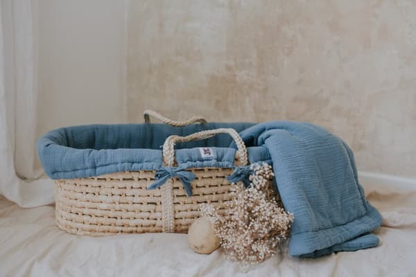 Bäddset för Korg – Bomullsmuslin, Hypoallergen Fyllning, Huvudfördjupning, Oeko-TEX Standard 100 Fine Blue