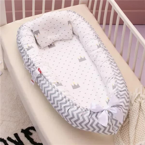 Baby Nest Bed, Mjuk Bomullsmaterial, Bärbar Spjälsäng,5