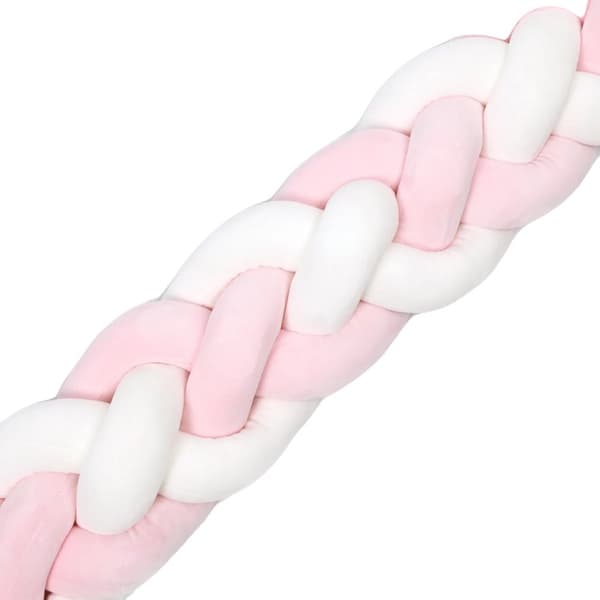 Knuten Flätad Spjälsängskant, Mjuk Bomullsmaterial, Unisex Design, Lämplig för 0-1 År,rosa vit