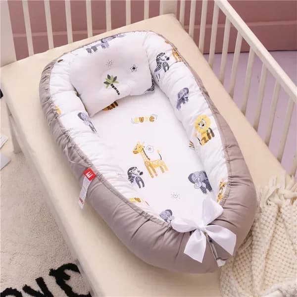 Baby Nest Bed, Blød Polstring, Bærbar Vugge, Unisex Design,4