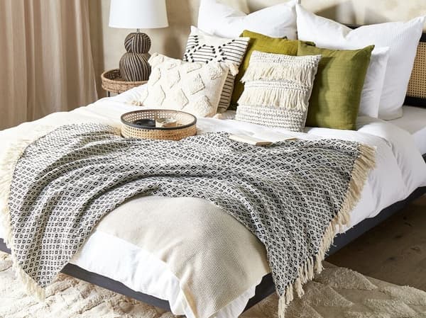 CHYAMA Filt Bomull 125 x 150 cm Svart/vit Lumarko!