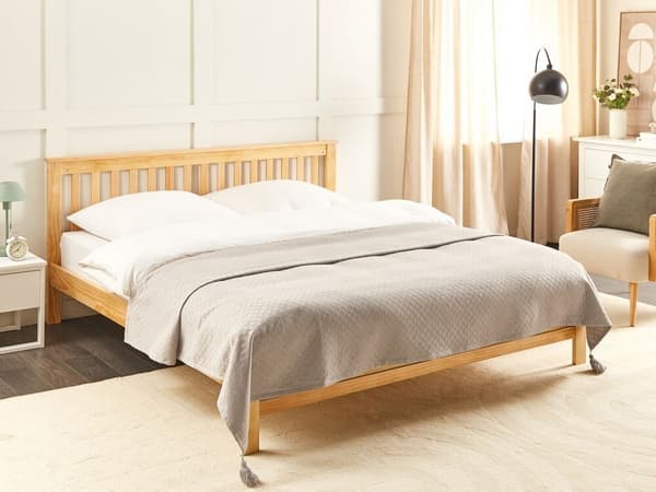 Sengetæppe i bomuld 220 x 200 cm beige-grå LINDULA Lumarko!