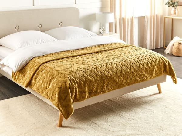 SITAPUR sengetæppe imiteret pels 150 x 200 cm Sennep Lumarko!