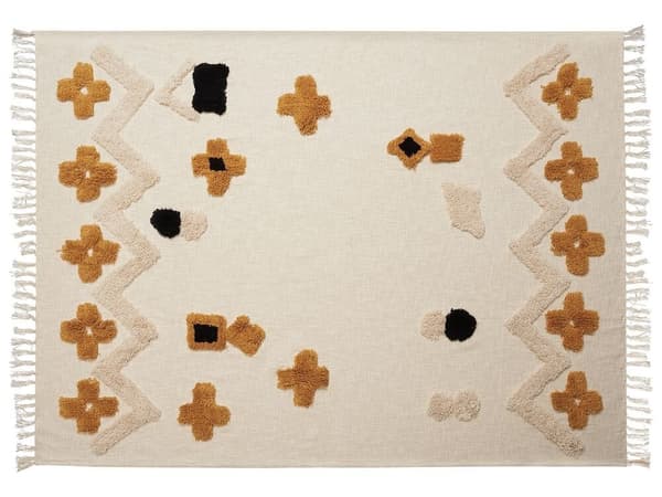 Bomuldstæppe 130 x 180 cm beige med gul ADONI Lumarko!