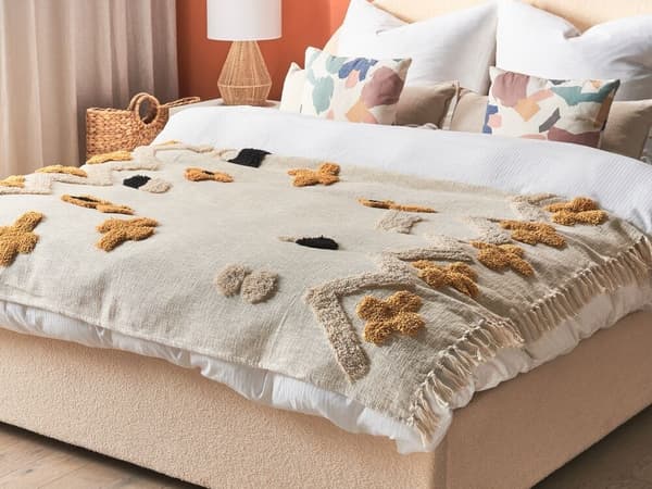 Bomuldstæppe 130 x 180 cm beige med gul ADONI Lumarko!
