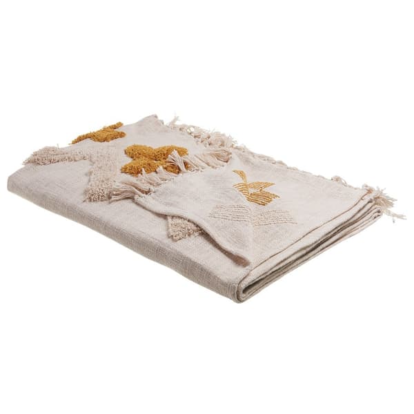 Bomuldstæppe 130 x 180 cm beige med gul ADONI Lumarko!