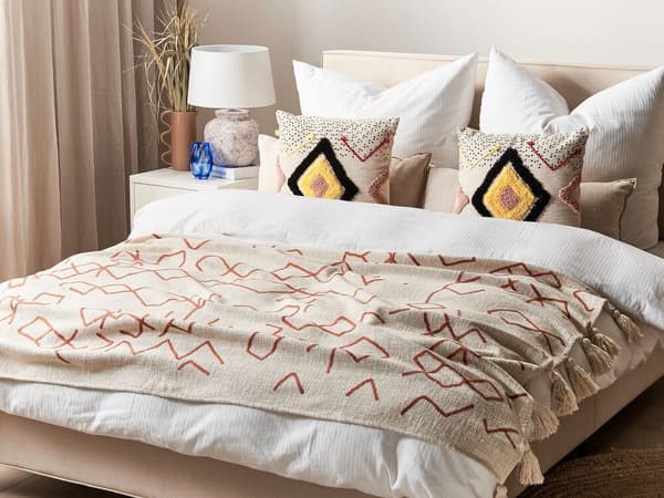 Bomullsfilt 130 x 180 cm beige och röd BHIWANI Lumarko!