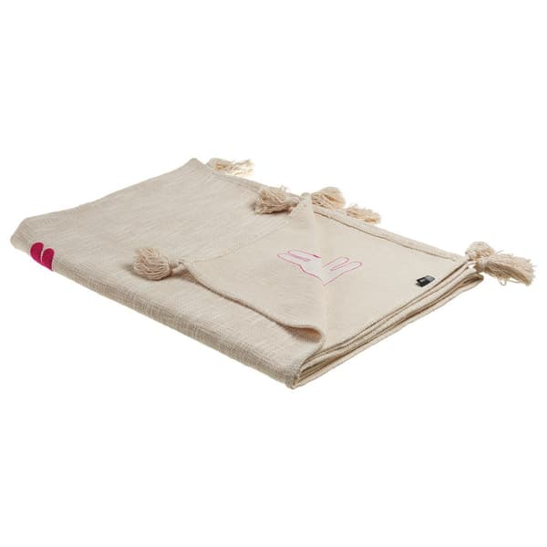 Bomuldstæppe med lamaer 130 x 180 cm beige og pink NANDYAL Lumarko!