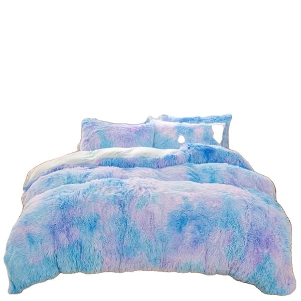 Duvet Cover Sæt, Plush Materiale, 3 Deles Sæt,Tie Dye Blå, 229x229cm