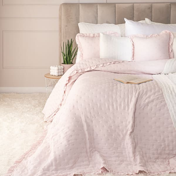 VERONA Överkast med volanger 170x210cm - Romantiskt rosa för ditt sovrum