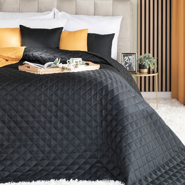 Dekorativt överkast HERRINGBONE svart 170x210 cm - Elegans i ditt sovrum
