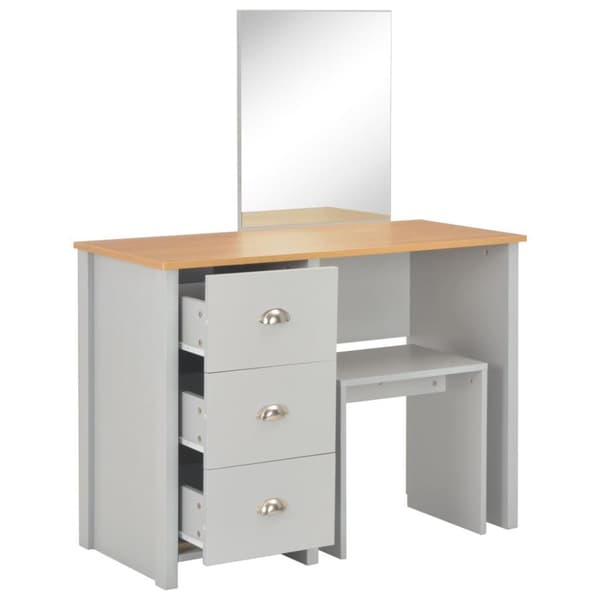 vidaXL toiletbord med spejl og skammel 104x45x131 cm grå