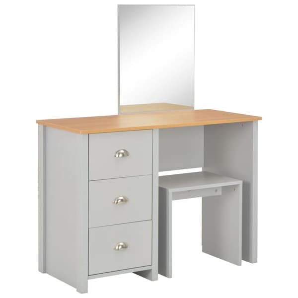 vidaXL toiletbord med spejl og skammel 104x45x131 cm grå