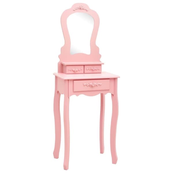 vidaXL Sminkbord med pall rosa 50x59x136 cm paulowniaträ