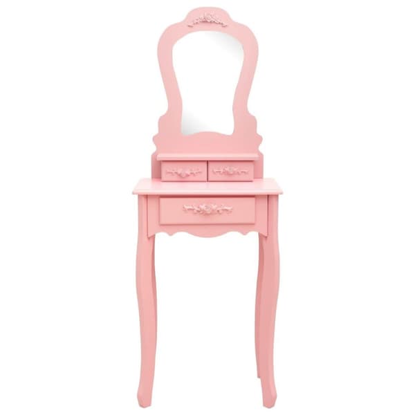 vidaXL Sminkbord med pall rosa 50x59x136 cm paulowniaträ