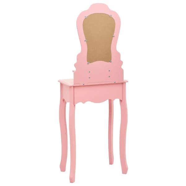 vidaXL Sminkbord med pall rosa 50x59x136 cm paulowniaträ