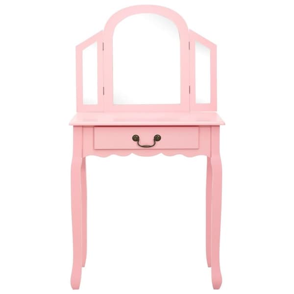 vidaXL kosmetikbord med taburet 65x36x128 cm kejsertræ MDF pink