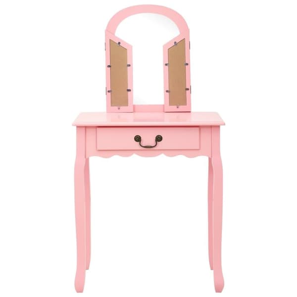vidaXL kosmetikbord med taburet 65x36x128 cm kejsertræ MDF pink