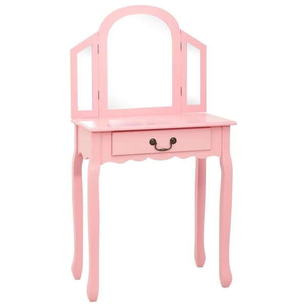 vidaXL kosmetikbord med taburet 65x36x128 cm kejsertræ MDF pink