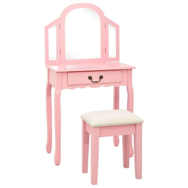 vidaXL kosmetikbord med taburet 65x36x128 cm kejsertræ MDF pink