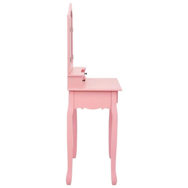 vidaXL Sminkbord med pall rosa 80x69x141 cm paulowniaträ
