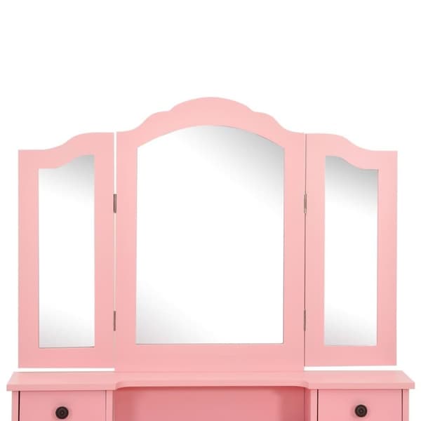 vidaXL Sminkbord med pall rosa 80x69x141 cm paulowniaträ