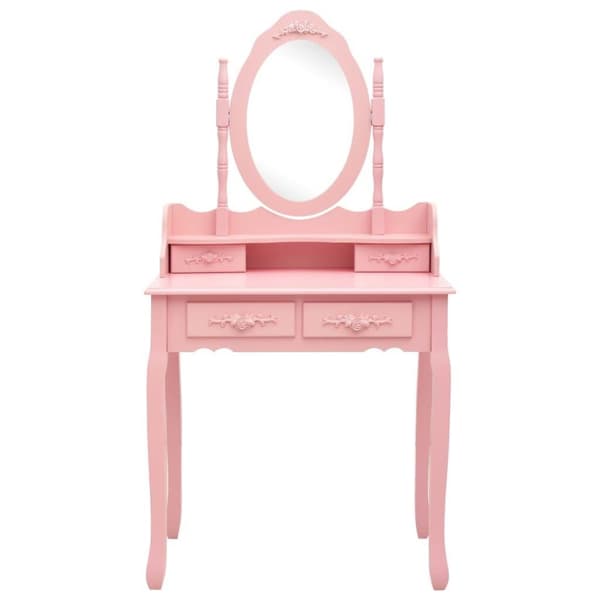 vidaXL Sminkbord med pall rosa 75x69x140 cm paulowniaträ