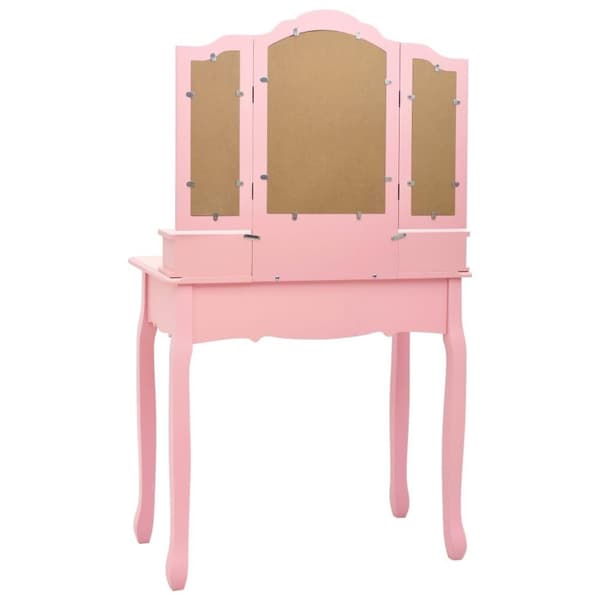 vidaXL sminkebordssæt med taburet 80x69x141 cm kejsertræ lyserød