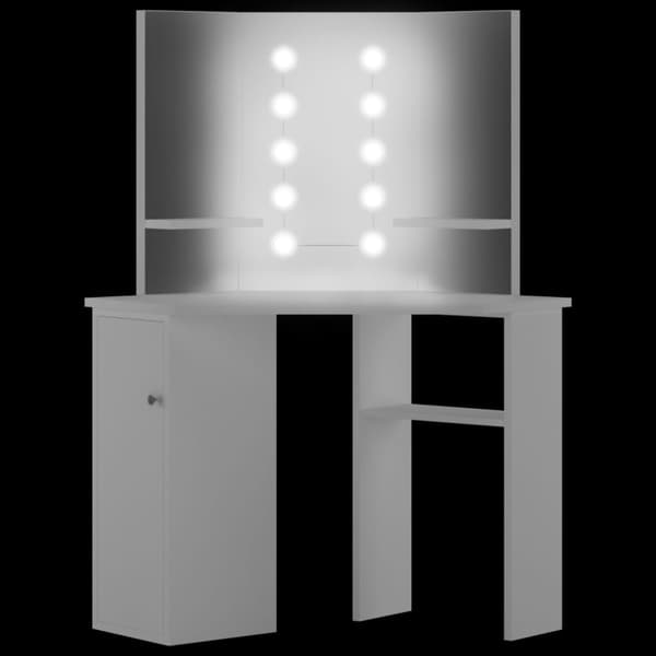 vidaXL toiletbord til hjørne med LED hvid