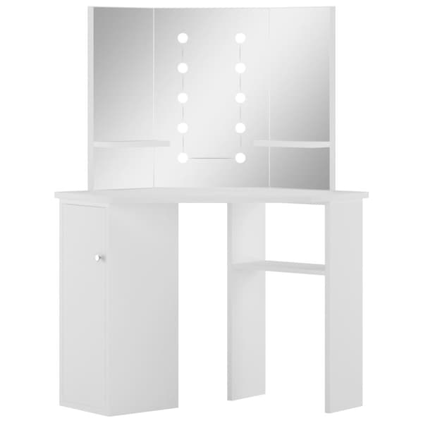 vidaXL toiletbord til hjørne med LED hvid