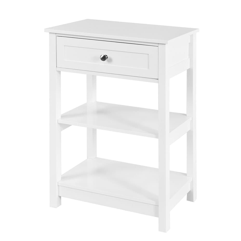 SoBuy Nattduksbord med 1 lådor och 2 hylder, Soffbord vit, FBT46-W