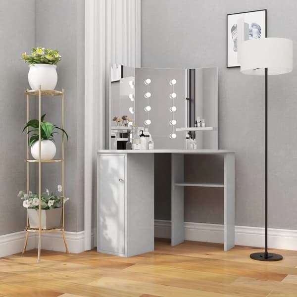 vidaXL toiletbord til hjørne med LED-lys 111x54x141,5 cm betongrå
