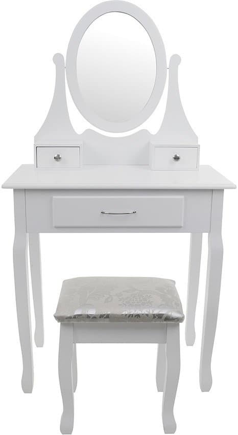 Sminkbord i trä modernt vitt med spegel och pall - 75x40x137 cm