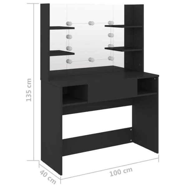 vidaXL Sminkebord med LED-lys 100x40x135 cm MDF svart