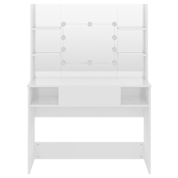 vidaXL makeupbord med LED-lys 100x40x135 cm MDF blank hvid