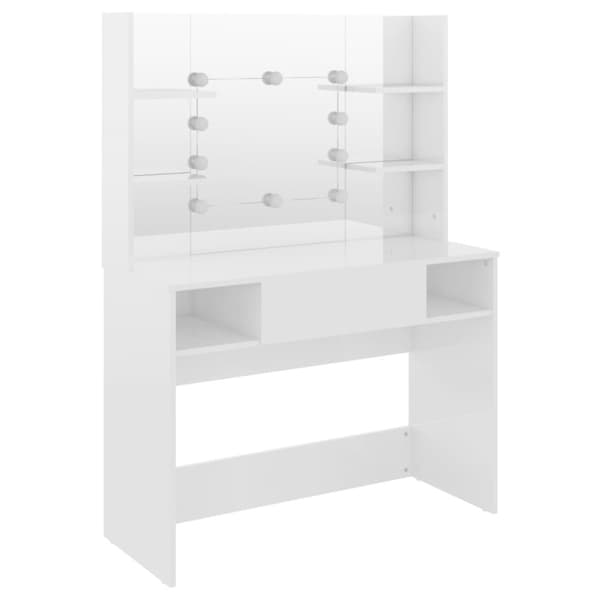 vidaXL makeupbord med LED-lys 100x40x135 cm MDF blank hvid